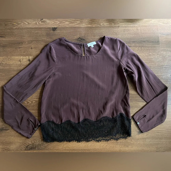 Wilfred Desaix 100% Silk Long Sleeve Blouse w/Lace Trim - Picture 1 of 7